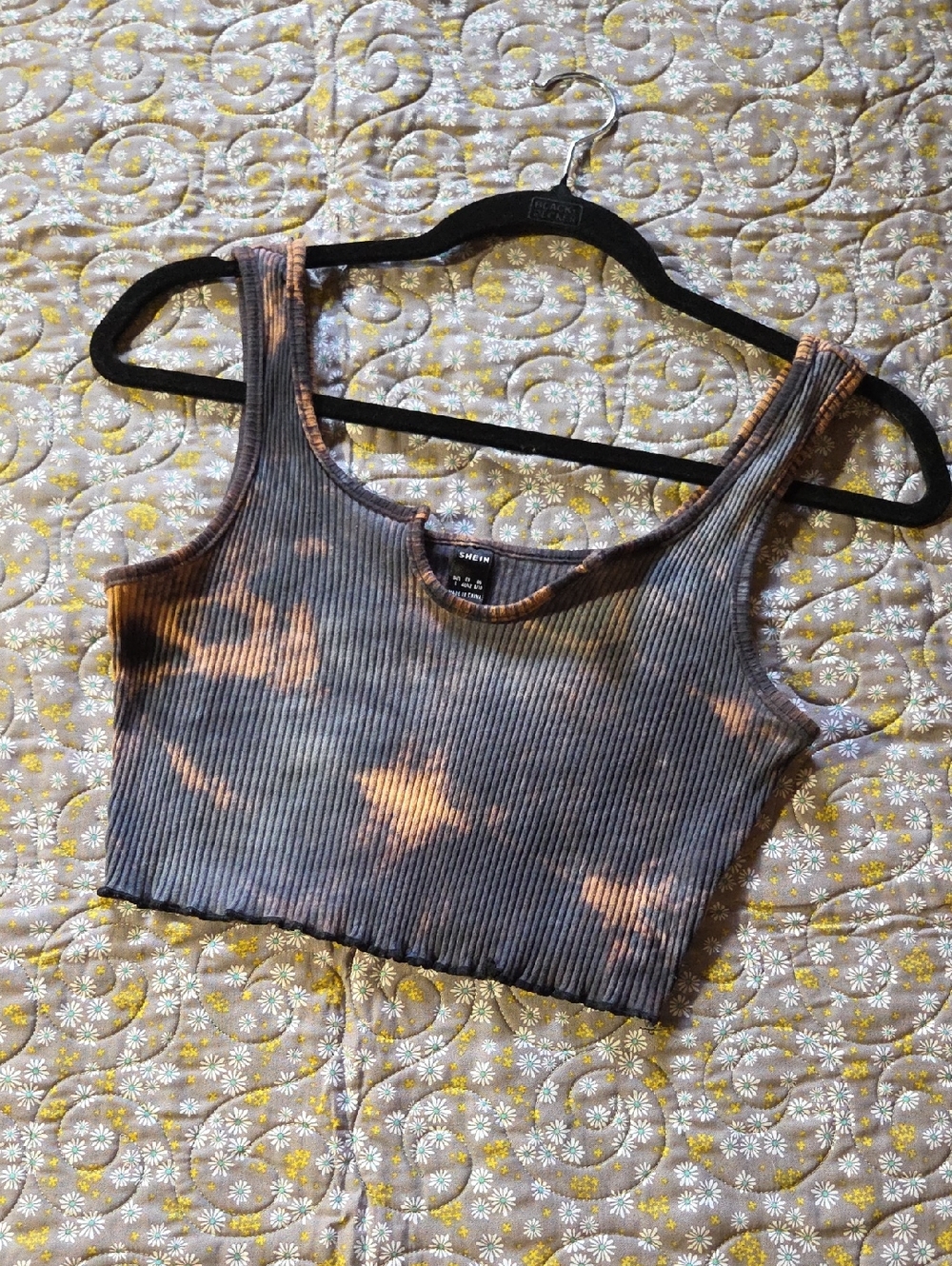 SHEIN Tie-Dye Ribbed Crop Tank Top - Charcoal Gray & Peach